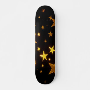 Skateboard Estrellas Doradas Brillantes sobre Diseño de Noche