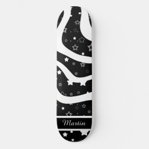 Skateboard Estrellas en blanco y negro en líneas con nombre p