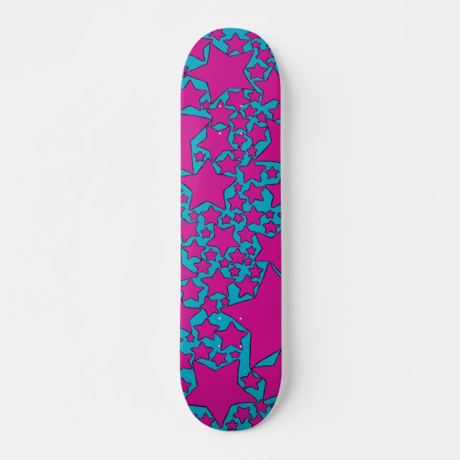 Skateboard Estrellas, Estrellas, Estrellas en Turquesa y Rosa (Anverso )