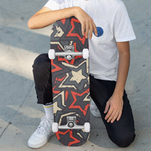 Skateboard Estrellas Geniales Modernas de Grunge Rojo y Negro
