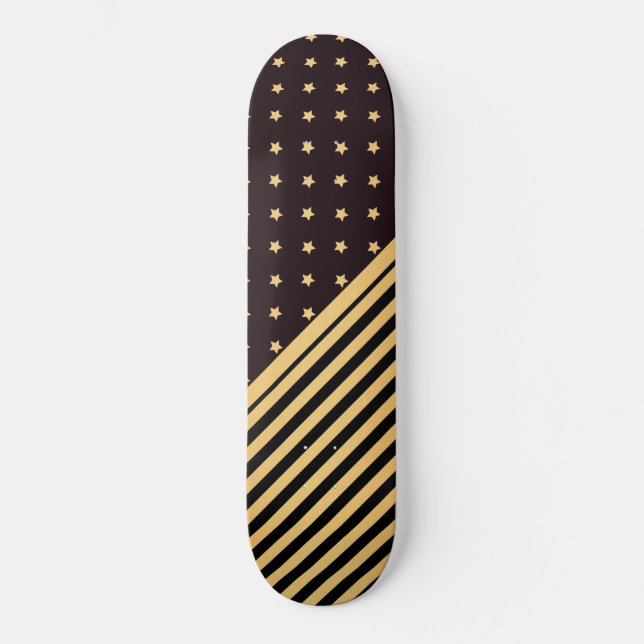 Skateboard ESTRELLAS personalizados Y HUELLAS PATRÓN DE ORO N (Anverso)