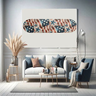 Skateboard Estrellas y rayas Bandera americana Diversión azul