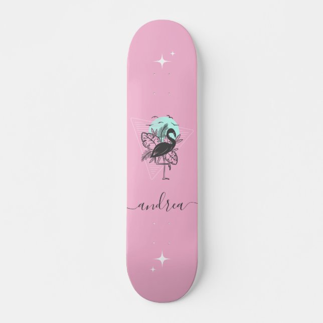 Skateboard Exótico Flamingo Rosado nombre espumoso de verano  (Anverso )