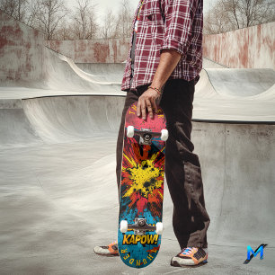 Skateboard Explosión de Cómic Pop Art - ¡'Boom!' y 'Kapow!' a