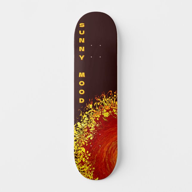 Skateboard Explosión solar amarillo naranja marrón abstracto  (Anverso)