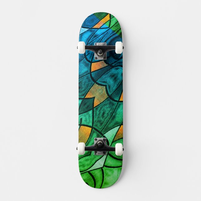Skateboard Expresionismo moderno verde azul (Anverso)