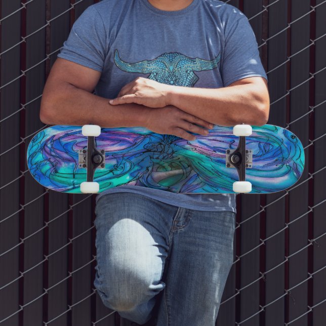 Skateboard Fantasía Azul Acuarela (Exterior 3)