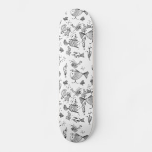 Skateboard Fantasía bosquejada de peces creadores plantas hoj