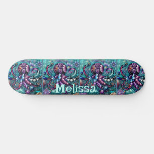 Skateboard Fantasía de Octopus floral Verde azulada personali