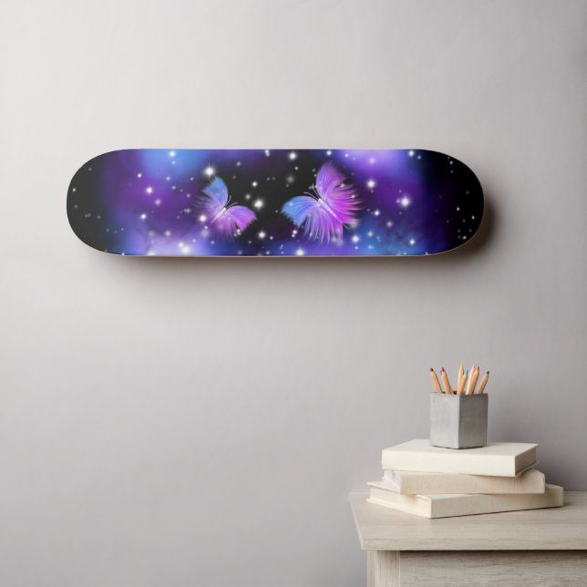 Skateboard Fantasía Espacial Mariposas Cosmógenas (Arte de pared (horz))