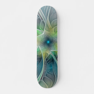 Skateboard Fantasía Flor Fractal Verde Azul