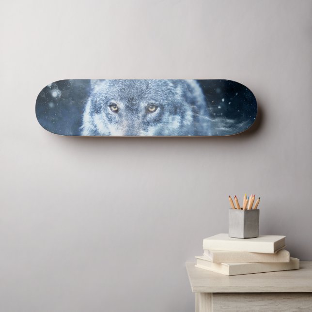 Skateboard Fantasía Lobo mira en la cubierta de esquí espacia (Arte de pared (horz))