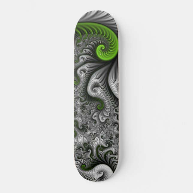 Skateboard Fantasía Mundo Arte Fractal Verde Y Gris Resumen (Anverso)