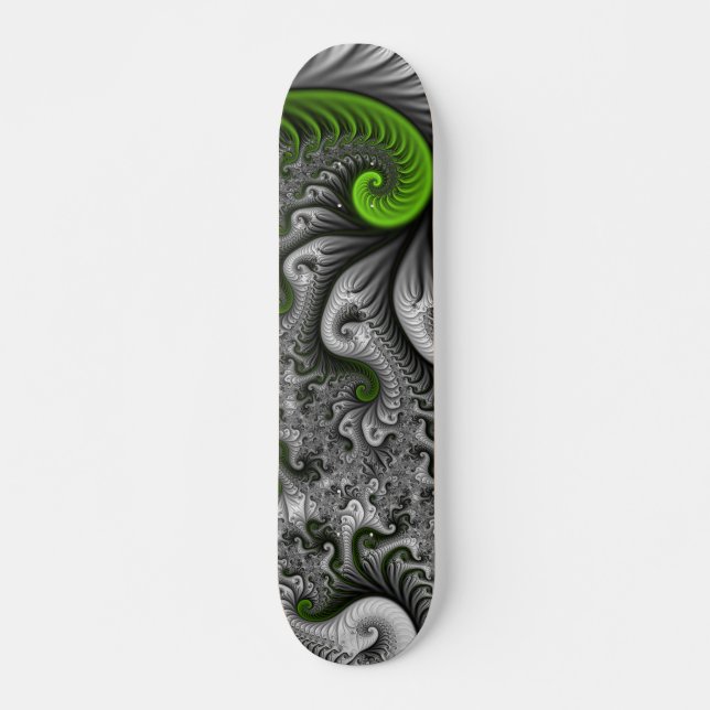 Skateboard Fantasía Mundo Arte Fractal Verde Y Gris Resumen (Anverso )