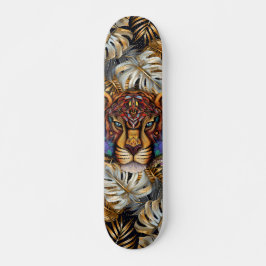 Skateboard Fantasy Boho Jungle Tiger Head Mixed Media 