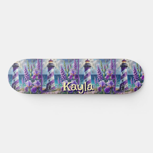 Skateboard Faro morado con Foxglove e Iris personalizado (Horz)