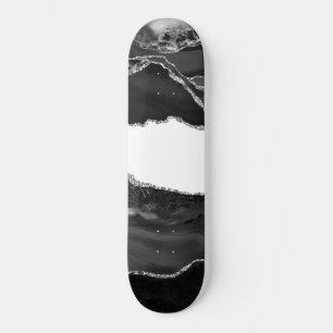 Skateboard Faux Marble Agate Black White Trendy Moderne Stone