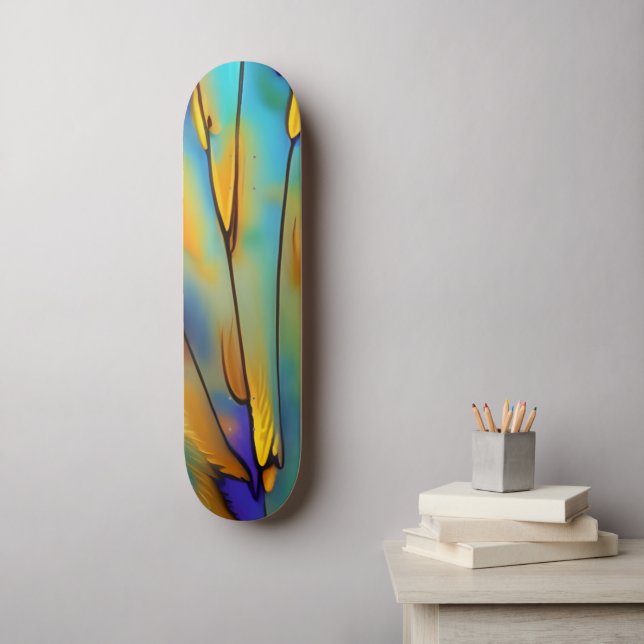 Skateboard Feather de vidrio templado AI Resumen de arte (Arte de la pared)