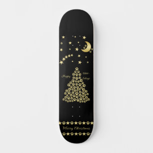 Skateboard Felices Pawlidays, árbol de navidad Gold brillante