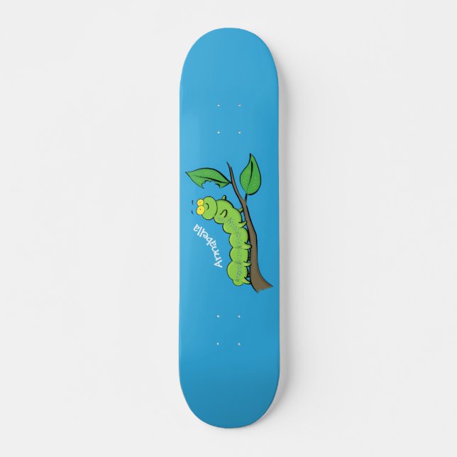 Skateboard Feliz ilustracion personalizado de oruga verde (Anverso )