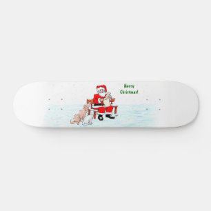 Skateboard Feliz Navidad! Papá Noel con gato y perro