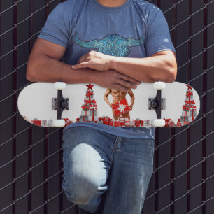 Skateboard Feliz Navidad SlipperyJoe regalo rojo blanco plate