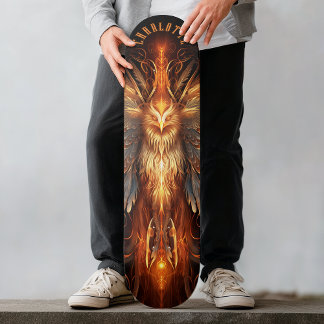 Skateboard Fénix mítico con patrones tribales fantasía oscura