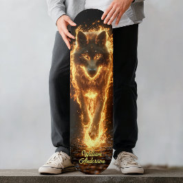 Skateboard Fiery Glowing Wolf
