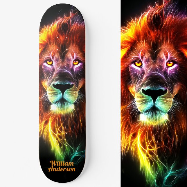 Skateboard Fiery Lion Brillando Estilo Guay (Fiery Lion Glowing Cool Style Skateboard)