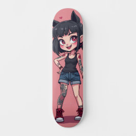 Skateboard Fille aux tatouages style cartoon