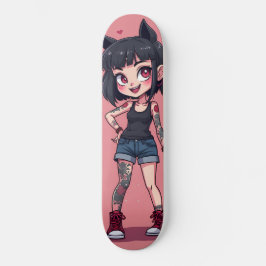 Skateboard Fille aux tatouages style cartoon