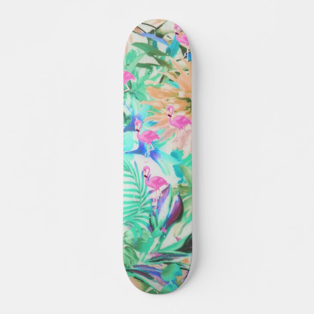 Skateboard Flamenco floral rosado verde azulado tropical (Anverso )