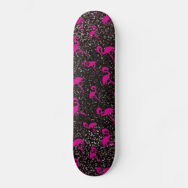 Skateboard Flamenco negro del rosa del purpurina (Anverso)