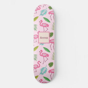 Skateboard Flamenco Rosa Lindo con Hojas Tropicales personali