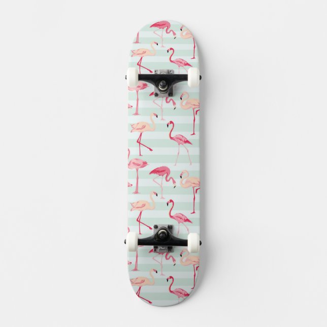 Skateboard Flamencos retros en rayas de la menta (Anverso)