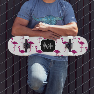 Skateboard Flamingo parduzco Patrón de chispas rosas Monogram