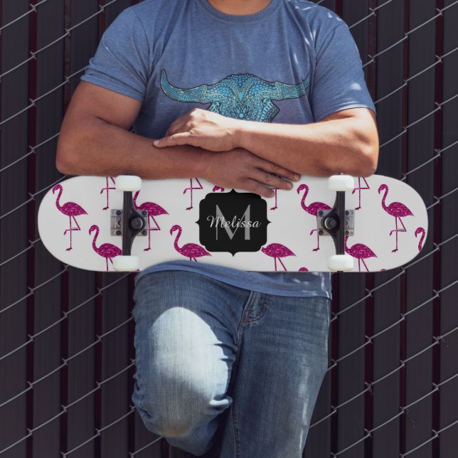 Skateboard Flamingo parduzco Patrón de chispas rosas Monogram (Exterior 3)