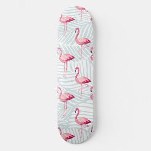 Skateboard Flamingo rosa y hojas de palma - Cuidada