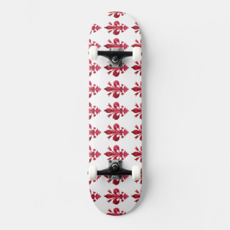 Skateboard FLEUR DE LIS ROJO ANTIGUO EN PLANTA Floral BLANCA