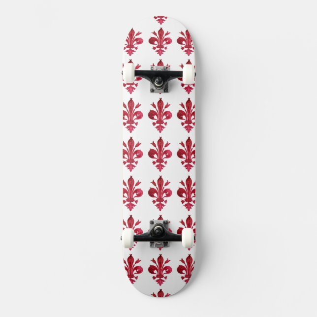 Skateboard FLEUR DE LIS ROJO ANTIGUO EN PLANTA Floral BLANCA (Anverso)