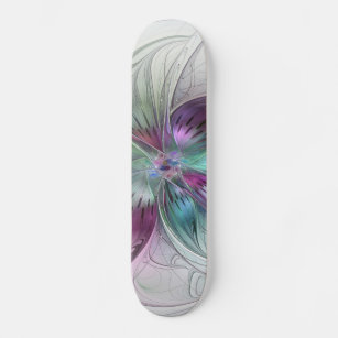 Skateboard Flor Abstracta Colorida Arte Fractal Floral Modern