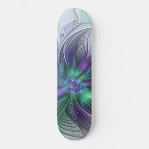 Skateboard Flor Abstracta Moderna Fractal Verde Púrpura