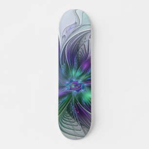 Skateboard Flor Abstracta Moderna Fractal Verde Púrpura