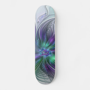 Skateboard Flor Abstracta Moderna Fractal Verde Púrpura