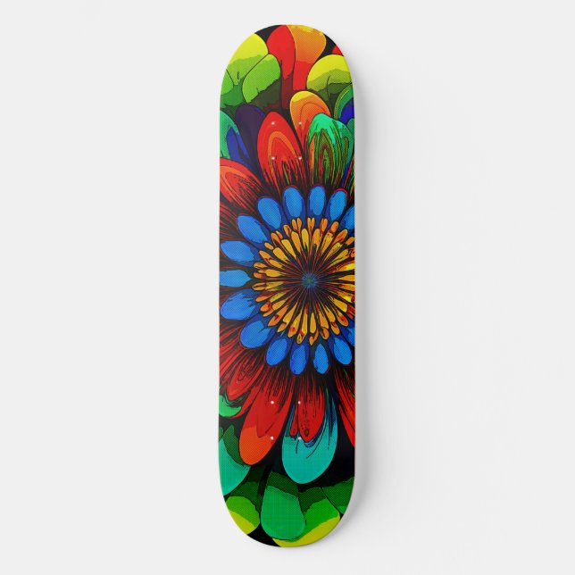 Skateboard Flor arcoiris colorida 104 (Anverso)