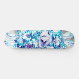 Skateboard Flor azul púrpura Lobo blanco Dreamcatcher