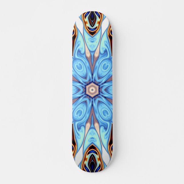 Skateboard Flor azul y Naranja psicodélica de Kaleidoscope (Anverso )