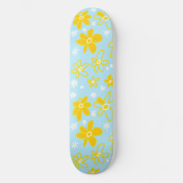 Skateboard Flor Bouquet Daisy Meadow Cielo Amarillo Blanco