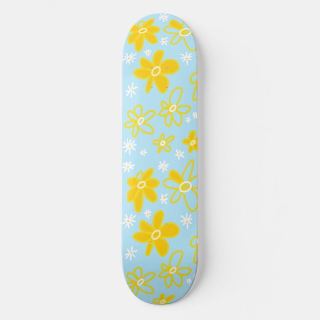 Skateboard Flor Bouquet Daisy Meadow Cielo Amarillo Blanco (Anverso)