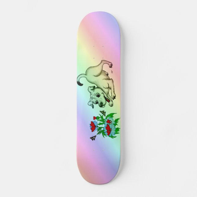 Skateboard Flor con corazón, pipa y mariposa (Anverso)